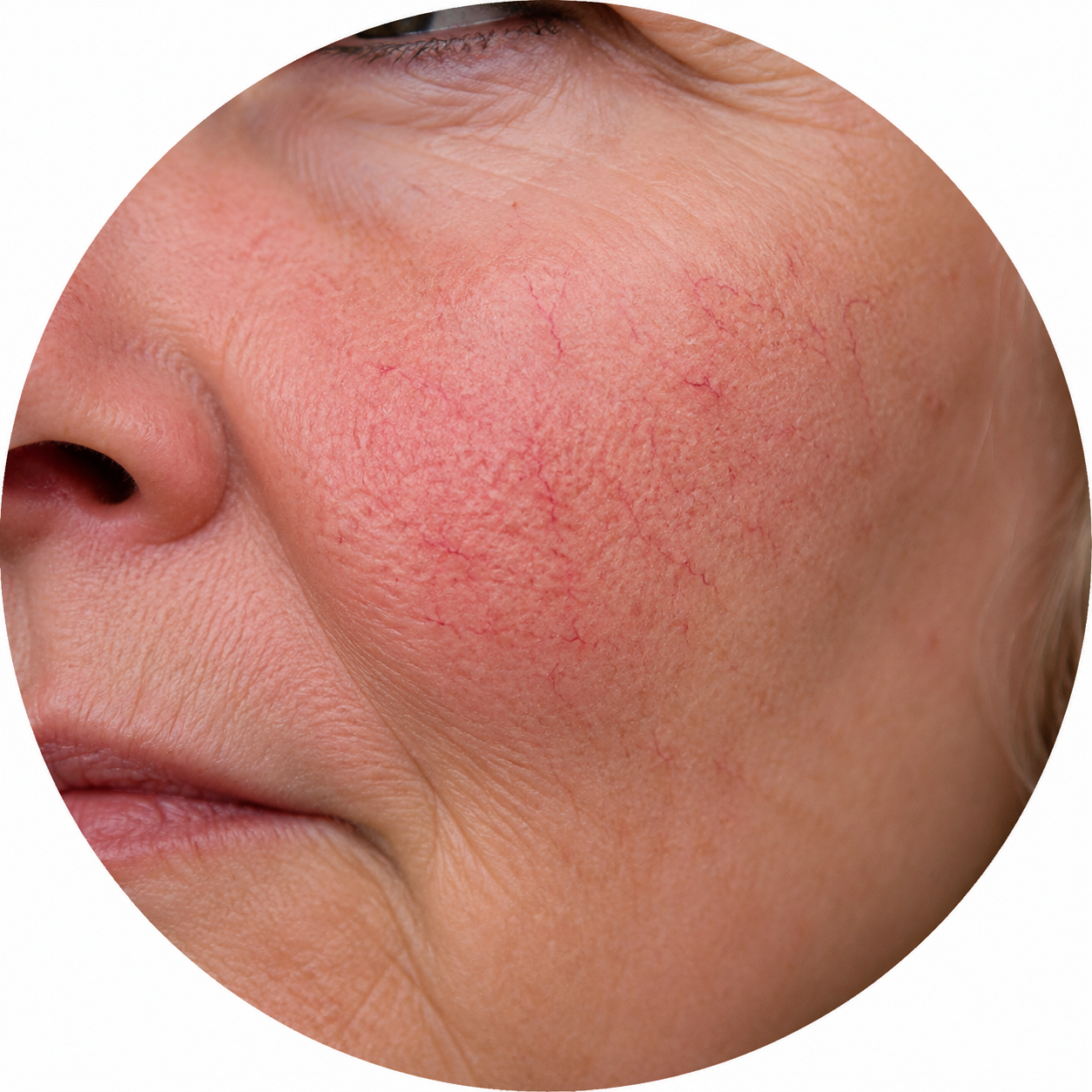 Close-up of redness and irritation on mature skin